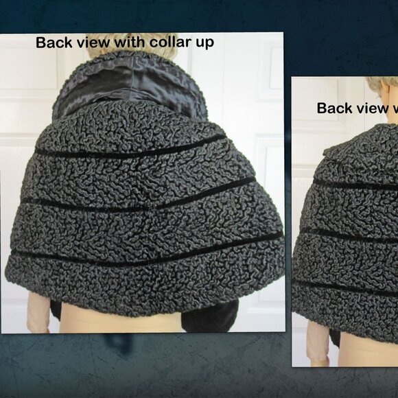 1950's Black Curly Persian lambswool Fur Stole / Dressy Wrap, Mid century style - Picture 10 of 12